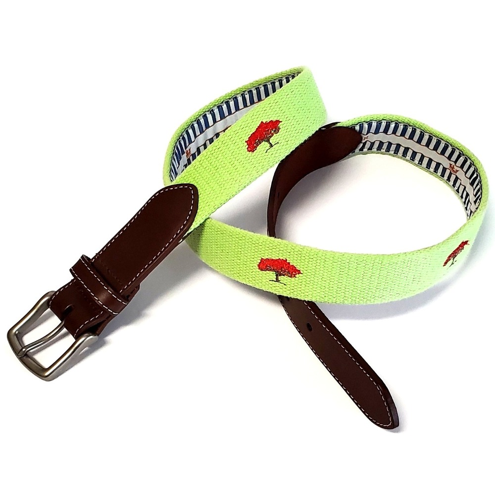 Peter Millar Web Embroidery Golf 36 Belt Kiawah Island Lime Green Red Oak Brown